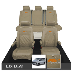 VW California Ocean/Coast/Beach/Surf Inka Fully Tailored Waterproof Seat Covers Sand Front & Rear With ISOFIX Fits T6.1 ,T6,T5.1 all model years fits with and without airbags