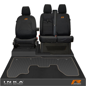 Ford Transit Custom INKA Front 1+2 Tailored Waterproof Seat Covers & Tailored Rubber Mat Black MY-12-23 (Choice of 7 Colours)