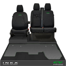 Load image into Gallery viewer, Ford Transit MK8/MK9 INKA Front 1+2 Tailored Waterproof Seat Covers &amp; Tailored Rubber Mat Black MY-2014 Onwards (Choice of 7 Colours)
