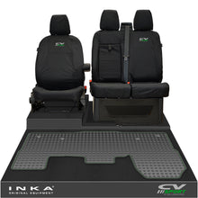 Load image into Gallery viewer, Ford Transit MK8/MK9 INKA Front 1+2 Tailored Waterproof Seat Covers &amp; Tailored Rubber Mat Black MY-2014 Onwards (Choice of 7 Colours)
