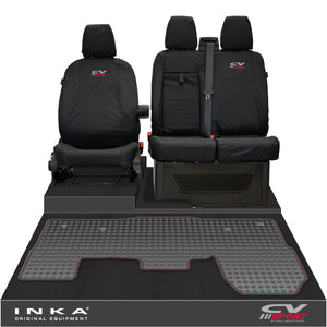 Ford Transit MK8/MK9 INKA Front 1+2 Tailored Waterproof Seat Covers & Tailored Rubber Mat Black MY-2014 Onwards (Choice of 7 Colours)