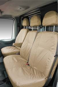 Ford Transit MK7/MK6 Tailored Waterproof Seat Covers Front Set 1+2 Sand MY 2000-2013