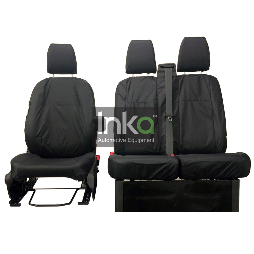 Ford Transit Custom INKA Front 1+2 Tailored Waterproof Seat Covers Set Black MY12-23 (not for models with flip down armrest with cupholders)