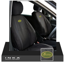 Load image into Gallery viewer, New Model Land Rover Defender L663 MY20 Onwards INKA Fully Tailored Waterproof Seat Covers Black Front Set. Fits 90, 110 &amp; 130.With Balmoral Embroidery.
