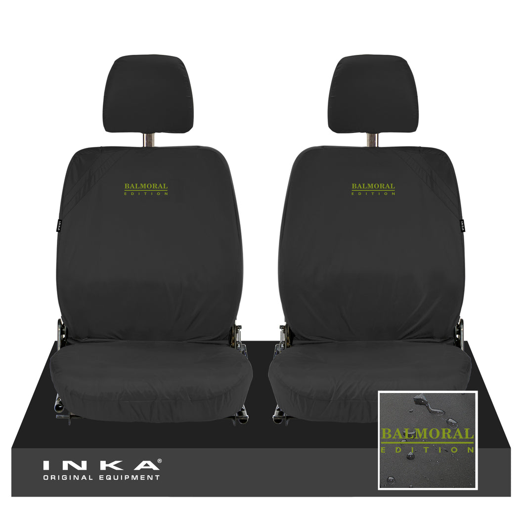 Land Rover Defender L315 Front Set 1+1 INKA Tailored Waterproof Sear Covers Black-  Fits MY-87-06 With Balmoral Edition Embroidery