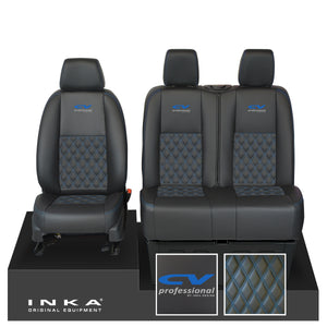 Mercedes Benz Sprinter INKA Front Set Tailored Leatherette Seat Covers Black Bentley Diamond Quilt (7 Colours) with embroidery MY18 to Present Fits All Derivatives