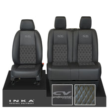 Load image into Gallery viewer, Mercedes Benz Sprinter INKA Front Set Tailored Leatherette Seat Covers Black Bentley Diamond Quilt (7 Colours) with embroidery MY18 to Present Fits All Derivatives
