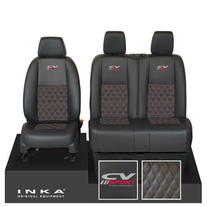 Mercedes Benz Sprinter INKA Front Set Tailored Leatherette Seat Covers Black Bentley Diamond Quilt (7 Colours) with embroidery MY18 to Present Fits All Derivatives