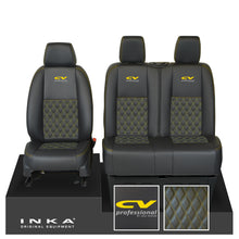 Load image into Gallery viewer, Mercedes Benz Sprinter INKA Front Set Tailored Leatherette Seat Covers Black Bentley Diamond Quilt (7 Colours) with embroidery MY18 to Present Fits All Derivatives
