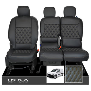 Peugeot Partner MK2 Front 1+2 INKA Bentley Leatherette Tailored Seat Covers Black MY 08-17