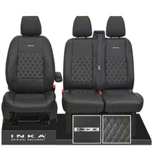 Load image into Gallery viewer, Ford Transit Custom INKA Steel Badge Front 1+2 Bentley Diamond Quilt Leatherette Tailored Seat Covers Black MY-12-23
