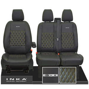 Ford Transit Custom INKA Steel Badge Front 1+2 Bentley Diamond Quilt Leatherette Tailored Seat Covers Black MY-12-23