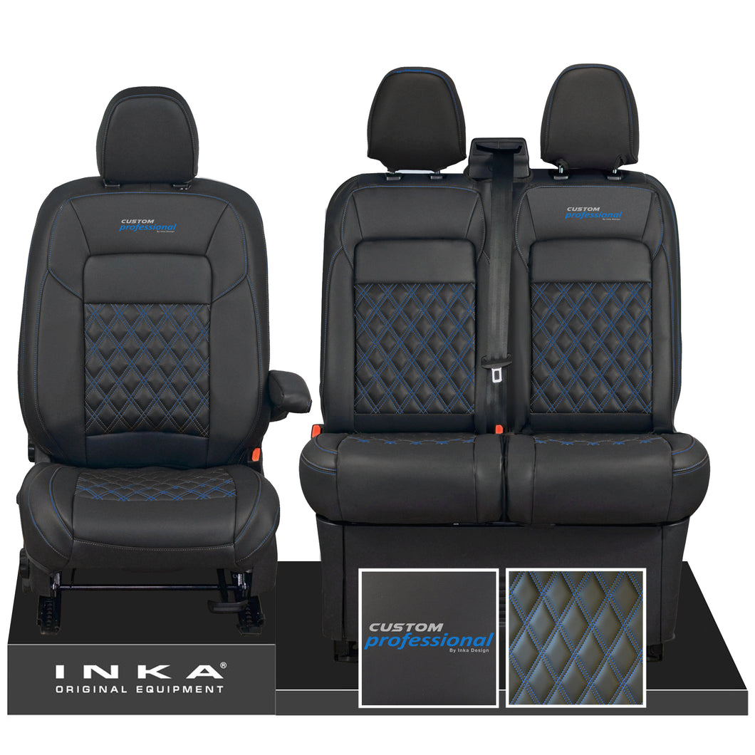 All New Ford Transit Custom Front 1+2 CUSTOM PROFESSIONAL INKA Bentley Leatherette Tailored Seat Covers Black MY-2024 (Choice of 7 Colours)