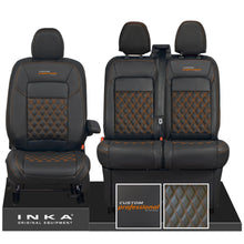 Load image into Gallery viewer, All New Ford Transit Custom Front 1+2 CUSTOM PROFESSIONAL INKA Bentley Leatherette Tailored Seat Covers Black MY-2024 (Choice of 7 Colours)
