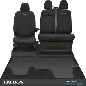 The All New Ford Transit Custom Front 1+2 Tailored Waterproof Seat Covers & Tailored Rubber Mat Black MY 2024+(Choice of 7 Colours)