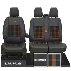 Ford Transit Custom 2012-2023 – Inka Steel Badge Front 1+2 Tailored Leather Look Seat Covers in Tartan