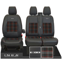 Load image into Gallery viewer, Ford Transit Custom 2012-2023 – Inka Steel Badge Front 1+2 Tailored Leather Look Seat Covers in Tartan
