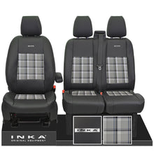 Load image into Gallery viewer, Ford Transit Custom 2012-2023 – Inka Steel Badge Front 1+2 Tailored Leather Look Seat Covers in Tartan
