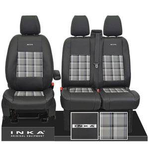 Ford Transit Custom 2012-2023 – Inka Steel Badge Front 1+2 Tailored Leather Look Seat Covers in Tartan