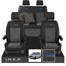 Load image into Gallery viewer, VW California T6.1, T6, T5.1, T5 Ocean, Coast, Beach, SE, Surf INKA Tailored Seat Covers Second Skin Leatherette With Suedetara Bentley Diamond quilted centres
