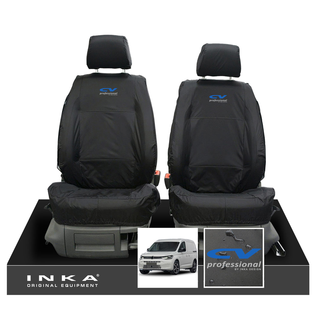 VW Caddy 5 Cargo INKA Front Set 1+1 Tailored Waterproof Seat Covers Black MY-2020+ [Choice of 7 Colours]