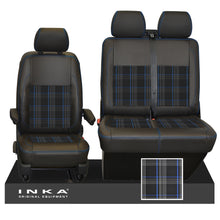 Load image into Gallery viewer, VW Transporter T6.1, T6, T5.1 Front 1+2 INKA Leatherette Tartan Tailored Seat Covers Black Fits Panel Van &amp; Kombi
