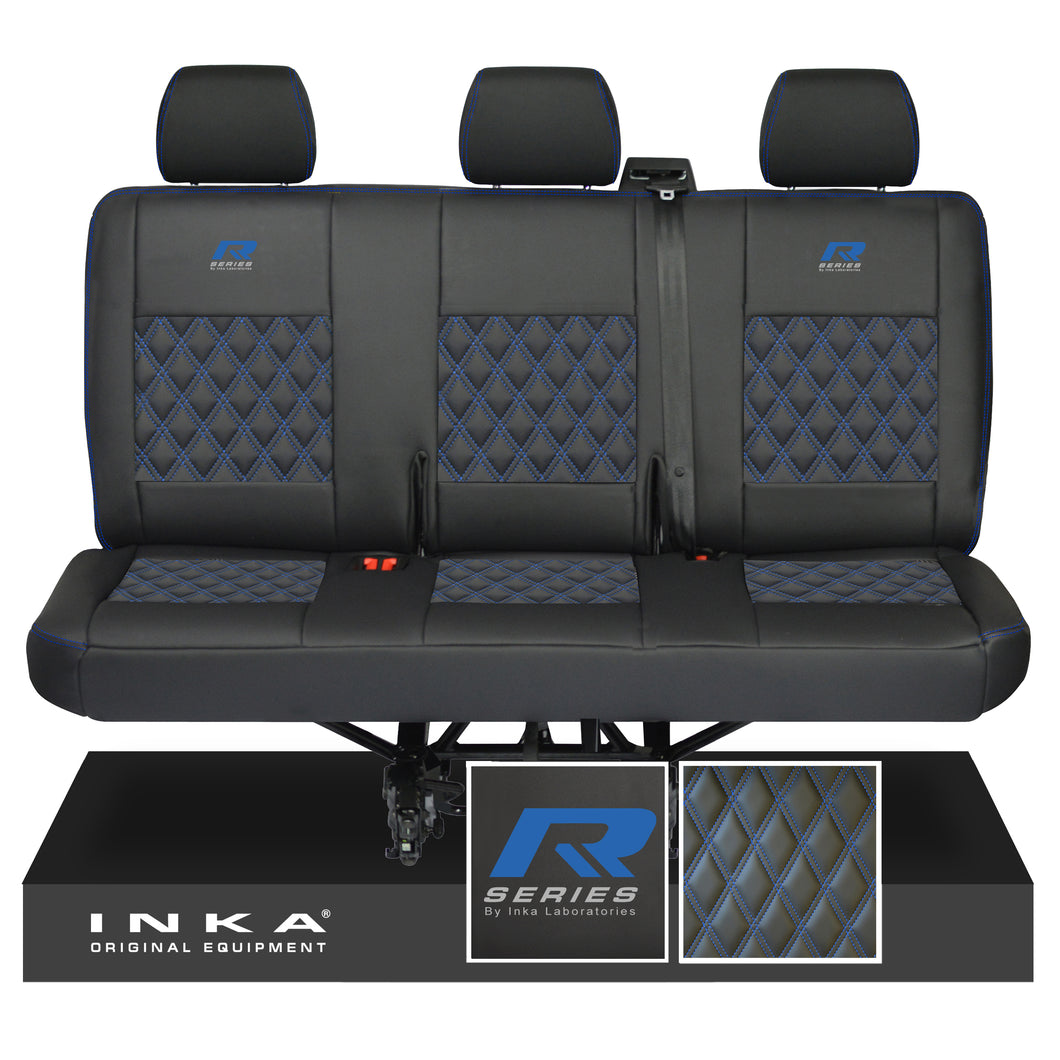 New VW Transporter T6.1, T6, T5.1 Rear Triple Bentley Diamond Quilt Tailored Leatherette Seat Covers Black Fits Panel Van & Kombi