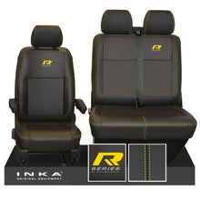 Load image into Gallery viewer, VW Transporter T6.1, T6, T5.1 R-Series Front 1+2 INKA Leatherette Tailored Seat Covers Black Fits Panel Van &amp; Kombi
