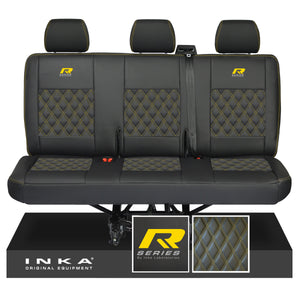 New VW Transporter T6.1, T6, T5.1 Rear Triple Bentley Diamond Quilt Tailored Leatherette Seat Covers Black Fits Panel Van & Kombi