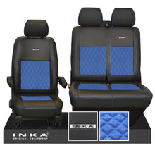 Load image into Gallery viewer, VW Transporter T6.1, T6, T5.1 Front 1+2 INKA Steel Badge Leatherette Suedetara Tailored Seat Covers Black Fits Panel Van &amp; Kombi
