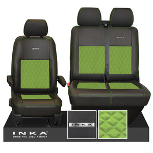 VW Transporter T6.1, T6, T5.1 Front 1+2 INKA Steel Badge Leatherette Suedetara Tailored Seat Covers Black Fits Panel Van & Kombi