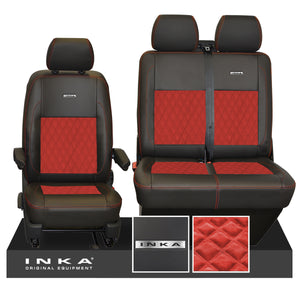 VW Transporter T6.1, T6, T5.1 Front 1+2 INKA Steel Badge Leatherette Suedetara Tailored Seat Covers Black Fits Panel Van & Kombi